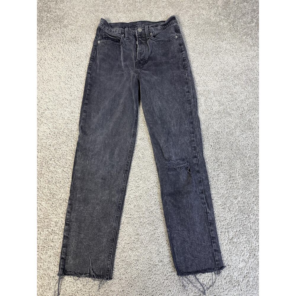 Old Navy Jeans Womens 24 Gray Charcoal Wash Mom Distressed High Rise 24x26